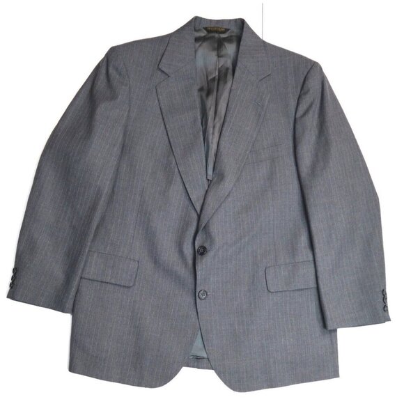 VINTAGE MEN'S GRAY PINSTRIPE BLAZER SUIT JACKET - ADAMS ROW - SIZE 42S - Picture 1 of 4